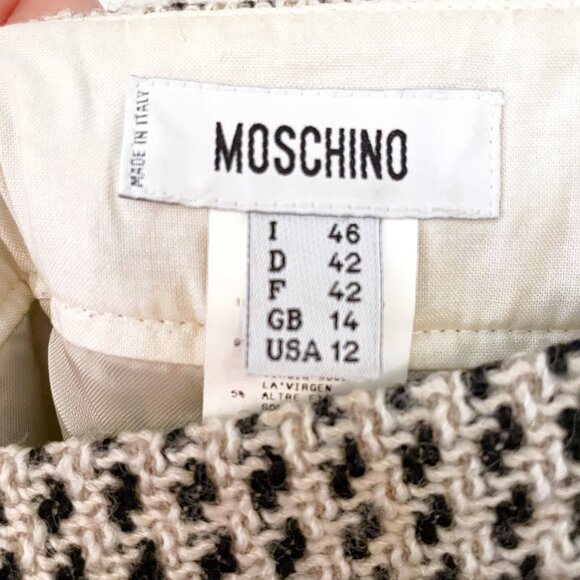 Moschino Floral Appliqué Beige Tweed Chain Hem Skirt, Size 12 - Picture 3 of 6